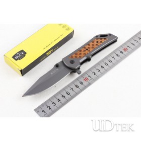 Buck DA105 wood and steel handle fast opening folding knife UD405202